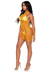 Leg Avenue Woven Net Twist Halter Mini Dress