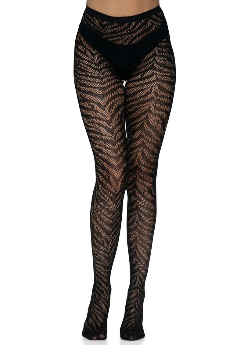 Leg Avenue Zebra Net Tights - Black - One Size