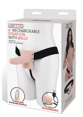 Lux Fetish Rechargeable Strap-On with Balls - Vanilla - One Size - 6in
