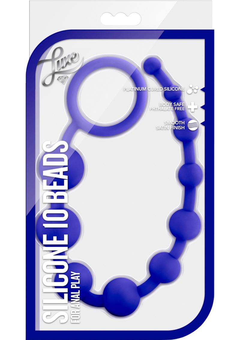 Luxe Silicone 10 Anal Beads - Blue/Indigo