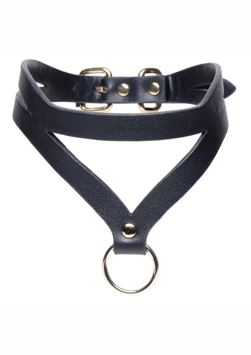 Master Series Bondage Baddie Collar with O-Ring - Black/Gold