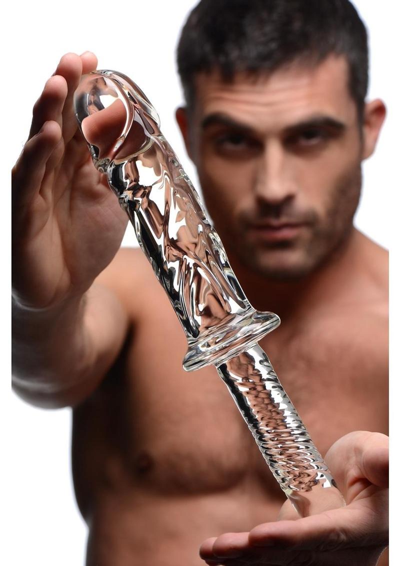 heavy glass thruster with ridges for internal massage