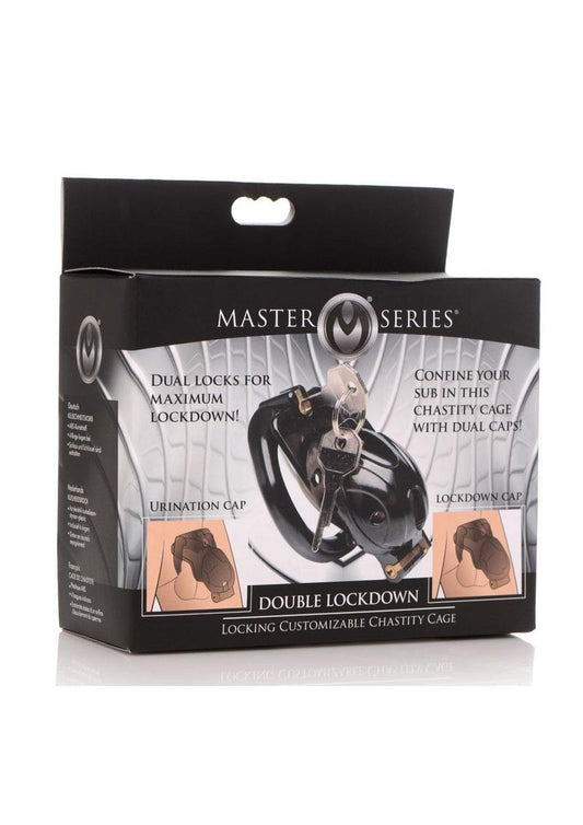 Master Series Double Lockdown Locking Customizable Chastity Cage - Black