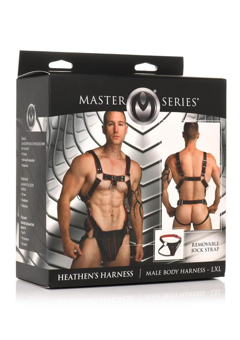 Master Series Heather's Harness Male Body Harness - Black/Red - Large/XLarge