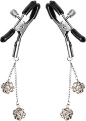 Master Series Ornament Adjustable Nipple Clamps W/ Jewel Accents - Black/Clear