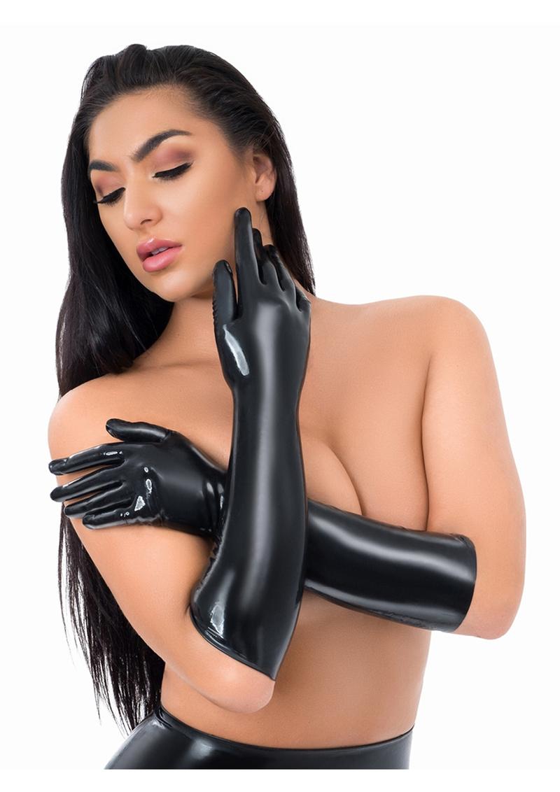 Glossy latex arm length gloves by Me You Us ME YOU US Latex Full Length Gloves - Black - Large