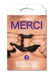 Merci Silicone Covered Metal Cock Ring - Black/Metal - 45mm