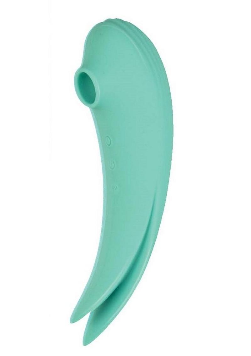 Mystique Suction Vibrating Rechargeable Silicone Massager - Aqua/Green