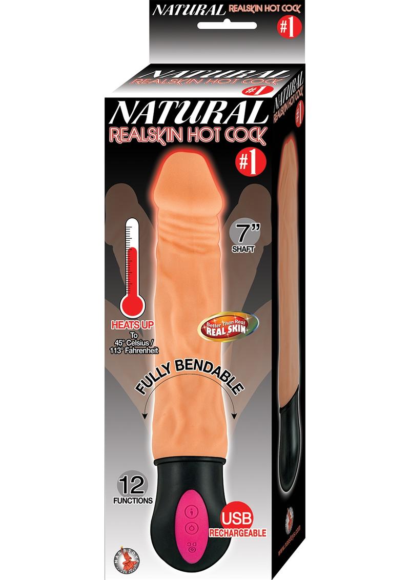 Natural Realskin Hot Cock #1 Rechargeable Warming Vibrator - Vanilla - 7in