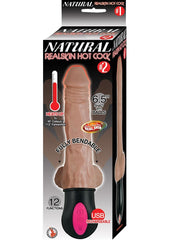 Natural Realskin Hot Cock 2 Rechargeable Warming Dildo with Balls - Chocolate - 6.5in