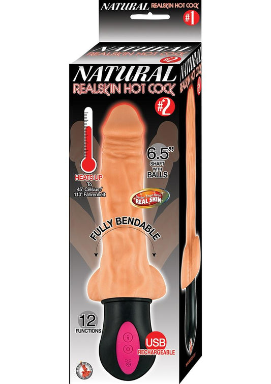 Natural Realskin Hot Cock #2 Rechargeable Warming Vibrator - Vanilla - 6.5in