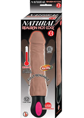 Natural Realskin Hot Cock 3 Rechargeable Warming Dildo - Chocolate - 8in