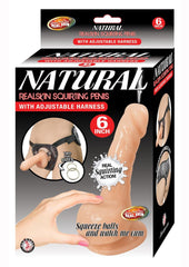 Natural Realskin Squirting Penis with Adjustable Harness - Vanilla - 6in