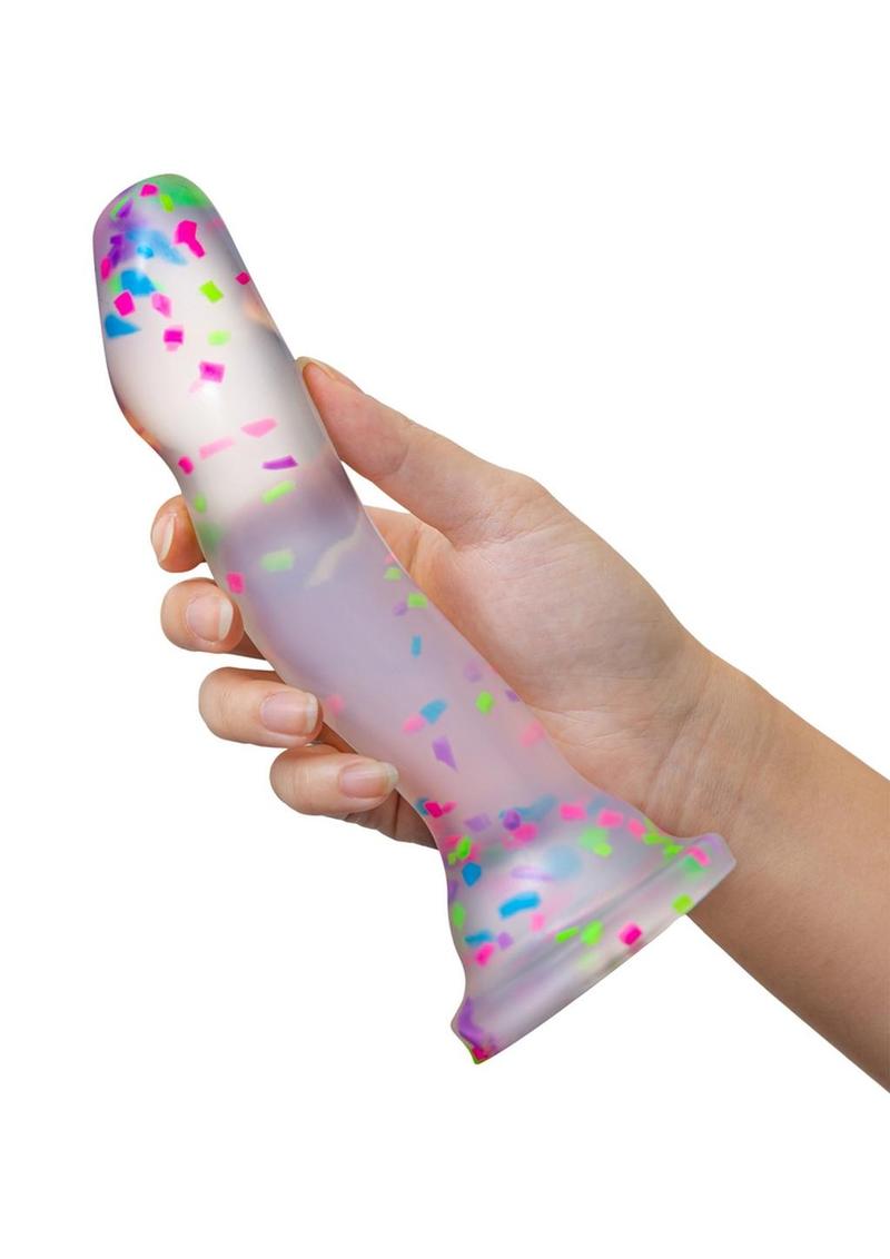 Neo Elite Glow In The Dark Silicone Hanky Panky Dildo 7.5in - Confetti