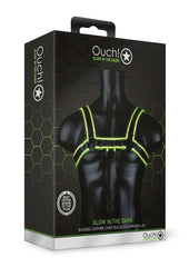 Ouch! Chest Bulldog Harness - Black/Glow In The Dark/Green - Large/XLarge