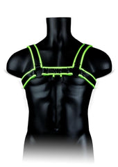 Ouch! Chest Bulldog Harness - Black/Glow In The Dark/Green - Medium/Small