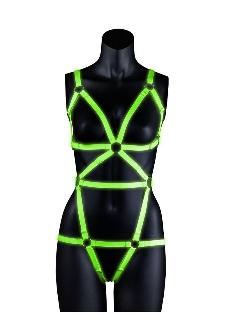 Ouch! Full Body Harness - Glow In The Dark/Green - Medium/Small