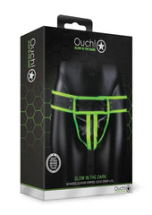 Ouch! Striped Jock Strap - Black/Glow In The Dark/Green - Large/XLarge