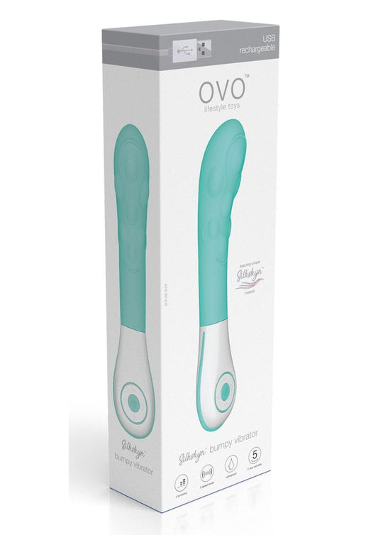 OVO Silkskyn Rechargeable Silicone Bumpy Vibrator - Aqua/Teal/White