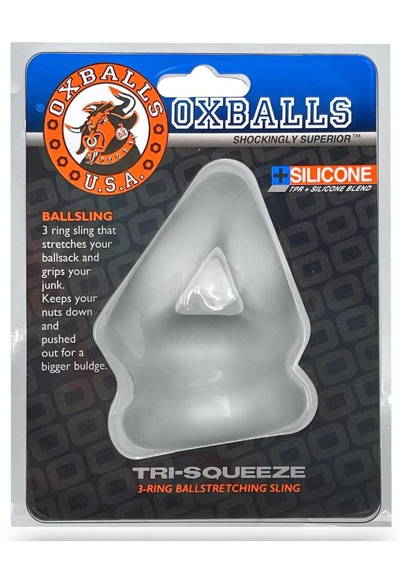 Oxballs Tri-Squeeze Silicone 3-Ring Ball Stretching Sling - Clear/Clear Ice