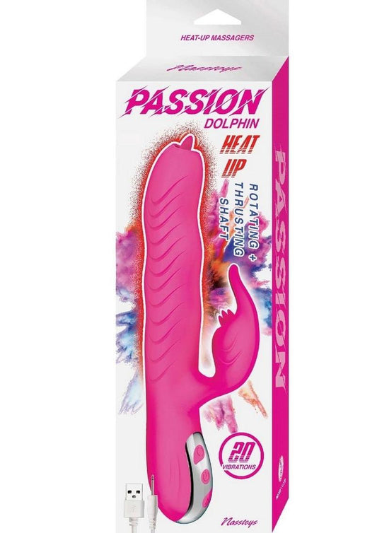 Passion Dolphin Heat Up Rechargeable Silicone Rabbit Vibrator - Pink