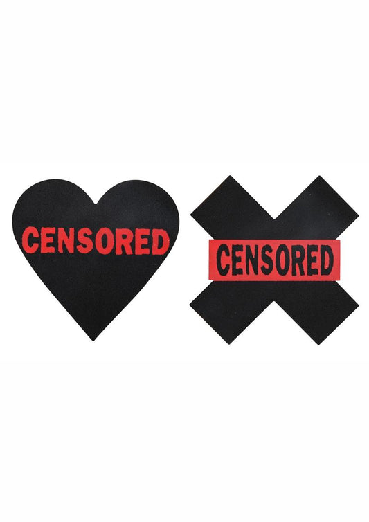 Peekaboo Censored Hearts and X Pasties - Black/Red