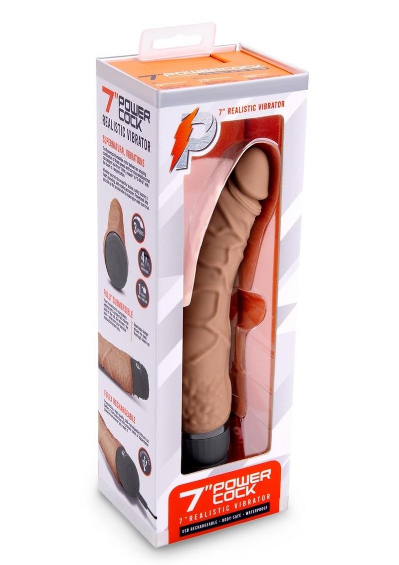 Powercocks Silicone Realistic Vibrator - Caramel - 7in