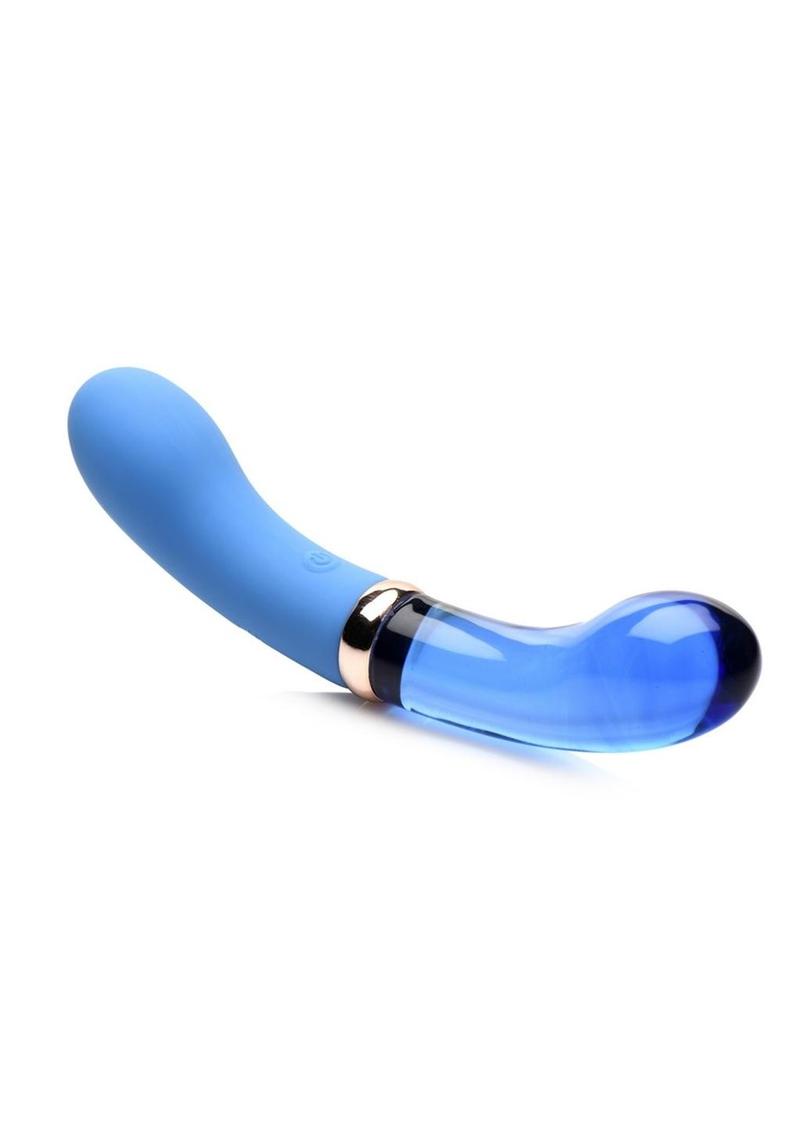 Prisms Vibra-Glass 10x Bleu Dual End G-Spot Rechargeable Silicone/Glass Vibrating Dildo - Teal