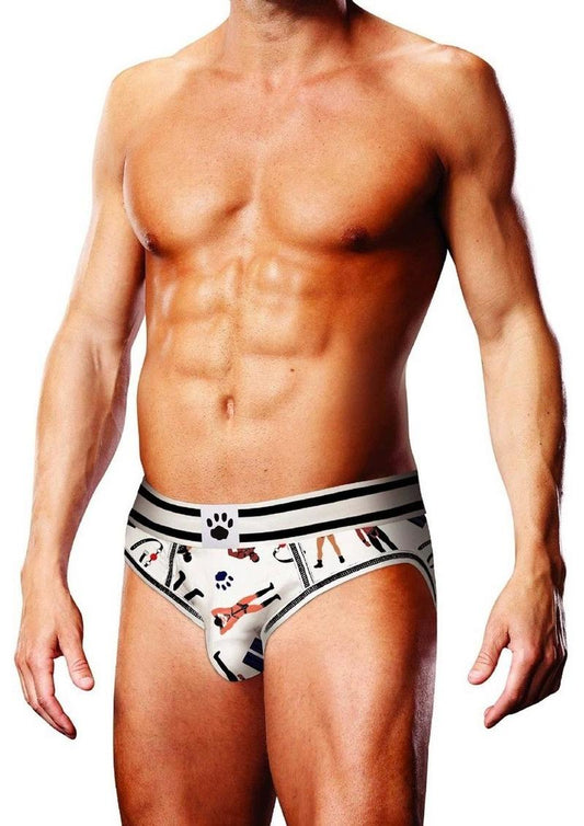 Prowler Leather Pride Open Brief - Black/White - XSmall