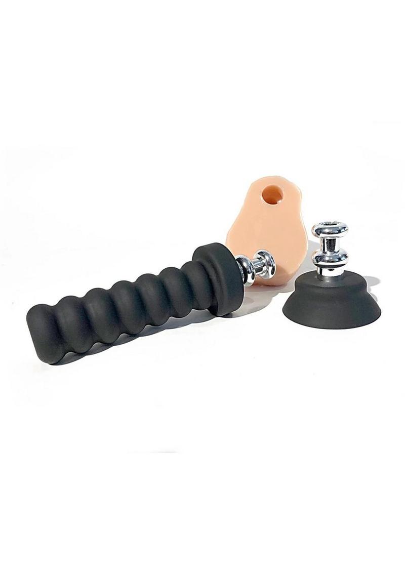 Silicone dildo with handle and suction cup base for control