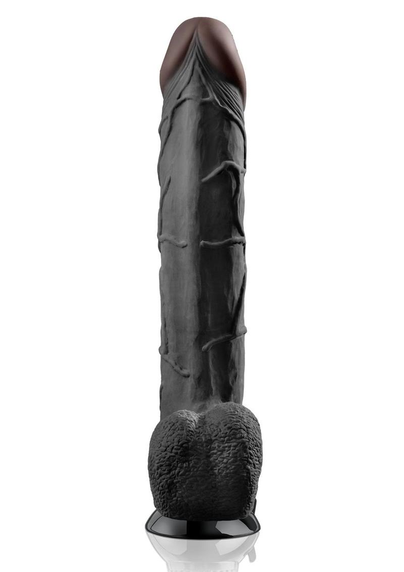 Real Feel Deluxe No. 12 Wallbanger Vibrating Dildo with Balls Waterproof - Black - 12in