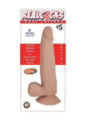 Realcocks Dual Layered #5 Bendable Dildo Thin Tip - Flesh/Vanilla - 8in