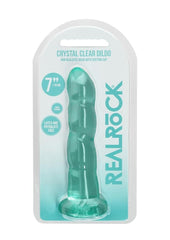 Realrock Crystal Clear Dildo with Suction Cup - Clear/Green - 7in