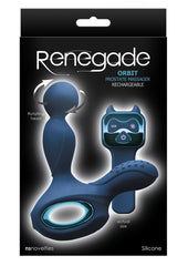 Renegade Orbit Rechargeable Silicone Vibrating Rotating Heated Prostate Stimulator with Remote Control - Blue