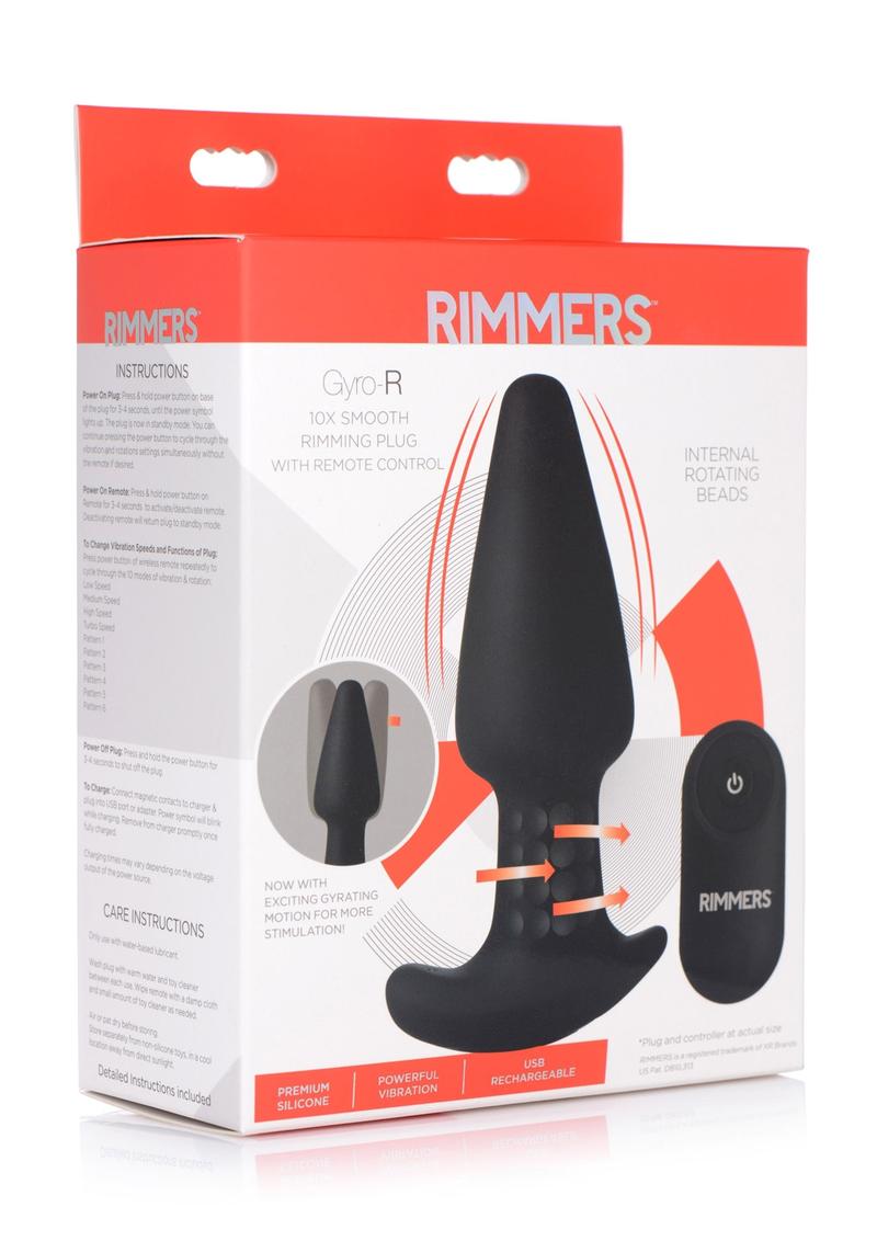 Rimmers Gyro-R Rechargeable Silicone Smooth Rimming Plug with Remote Control - Black