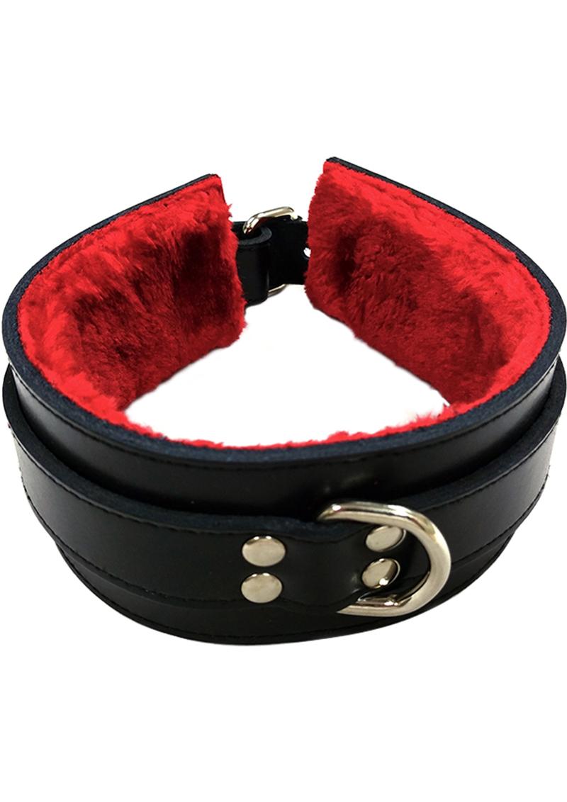 Rouge Leather Collar with Faux Fur Lining - Black/Red