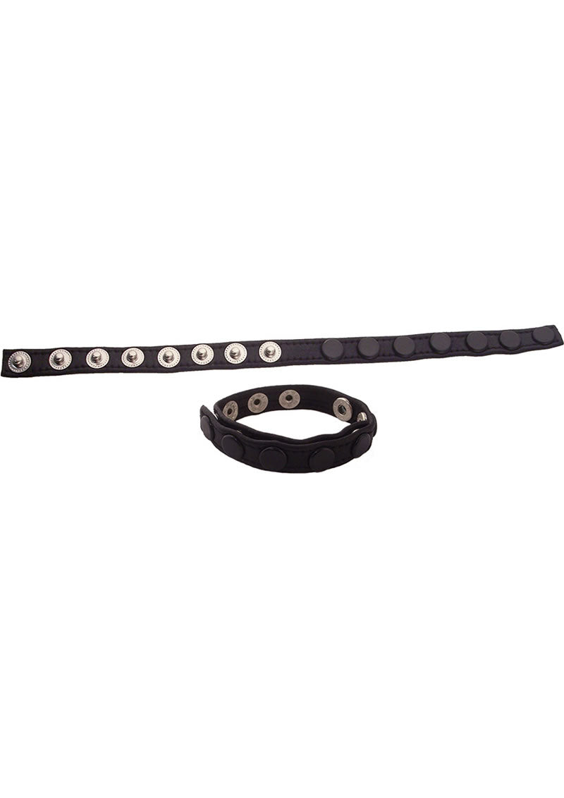 Rouge Multi Snap Cock Leather Strap Cock Ring - Black