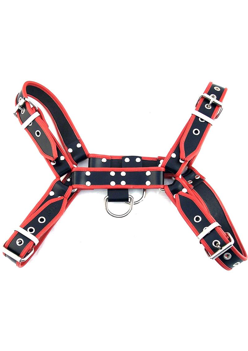 Rouge Oth Adjustable Leather Front Harness - Black/Metal/Red - Medium