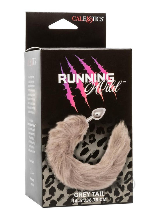 Running Wild Grey Tail Faux Fur Tail and Metallic Anal Plug - Grey/Metal