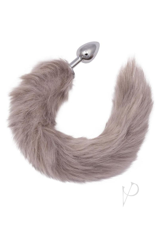 Running Wild Grey Tail Faux Fur Tail and Metallic Anal Plug - Grey/Metal