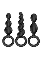 Satisfyer Booty Call Silicone Textured Anal Plugs Black 3 Each