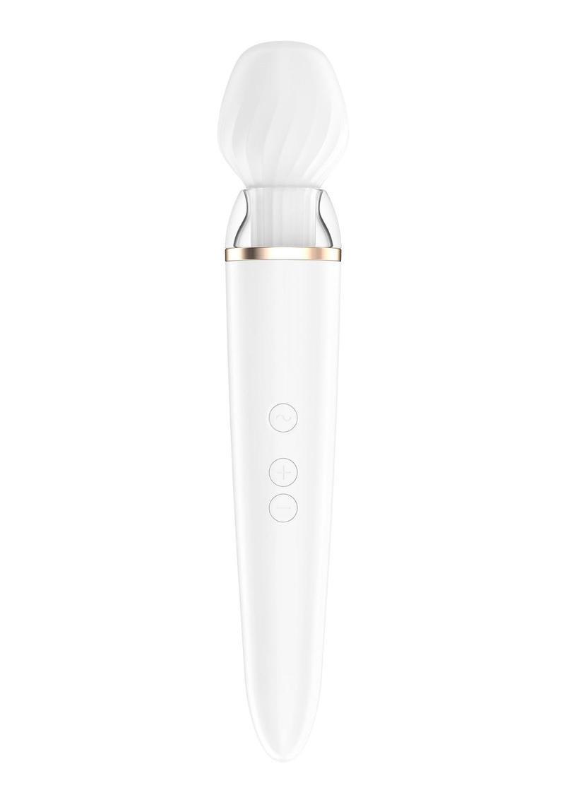 Satisfyer Double Wand-Er Rechargeable Silicone Waterproof Massager with Attachment - White