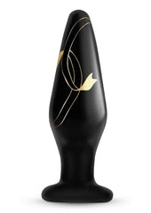 Secret Kisses Handblown Glass Anal Plug - Black/Gold - 4.5in