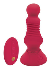 Secret Kisses Remote Control Thrusting Rechargeable Silicone Rosebud Buttplug - Red