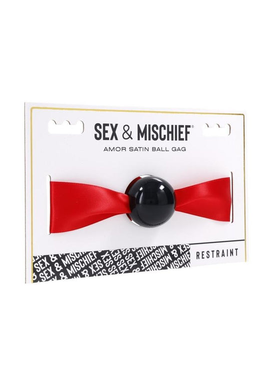 Sex and Mischief Amor Satin Ball Gag - Black/Red