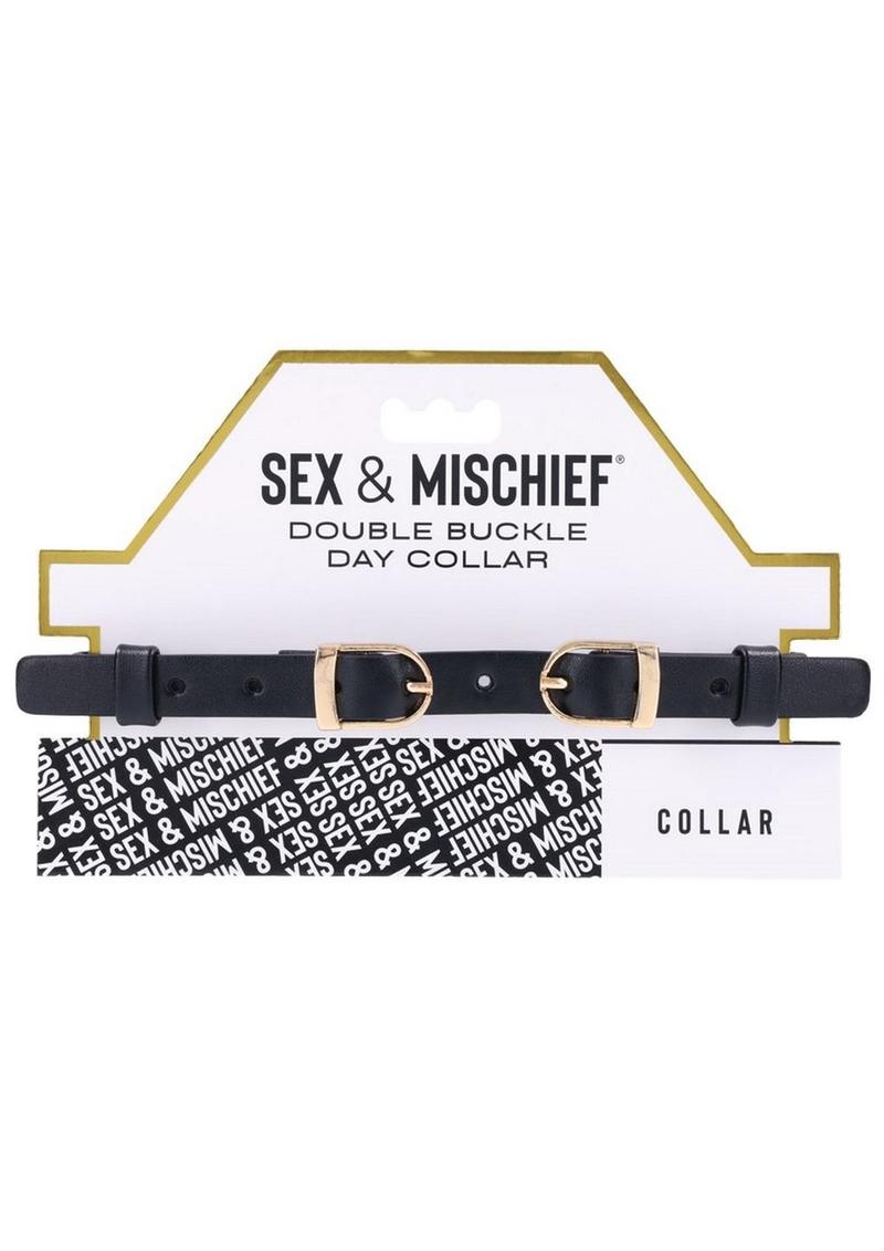 Sex and Mischief Double Buckle Day Collar - Black/Gold