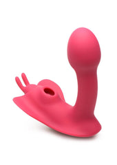 Shegasm Butterfy Tease Rechargeable Silicone 10x Clitoral Suction Stimulator with Remote Control - Pink