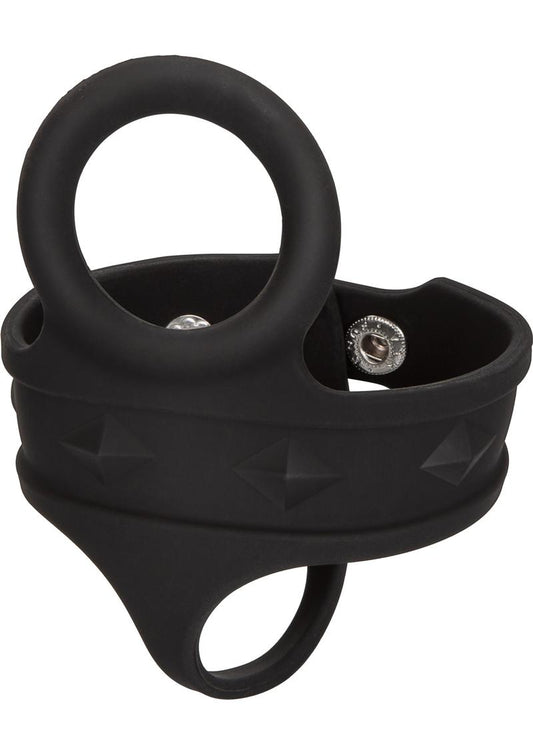 Silicone Tri-Snap Ball Spreader Cock Ring - Black - Large