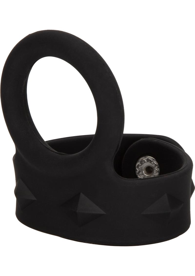 Silicone Tri-Snap Scrotum Support Cock Ring - Black - Medium