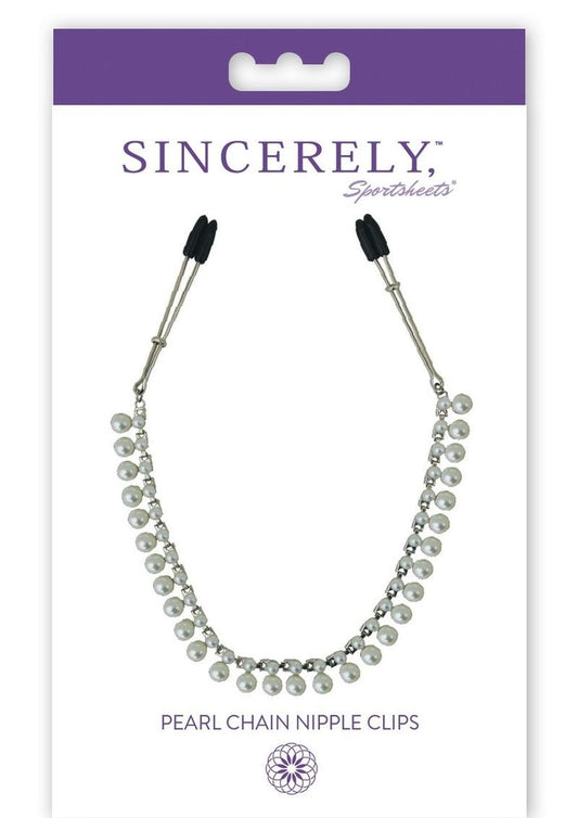 Sincerely Pearl Chain Nipple Clips - Silver/White - 20in